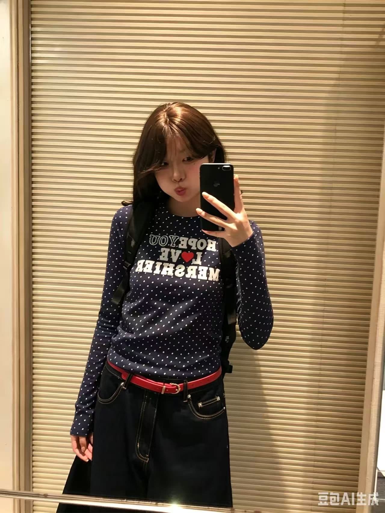 220 그램 40 빗질하다 92 면 8 암모니아 Lun 도트 무늬 몸매 가꾸기 긴팔 티셔츠 여성 이미지 3