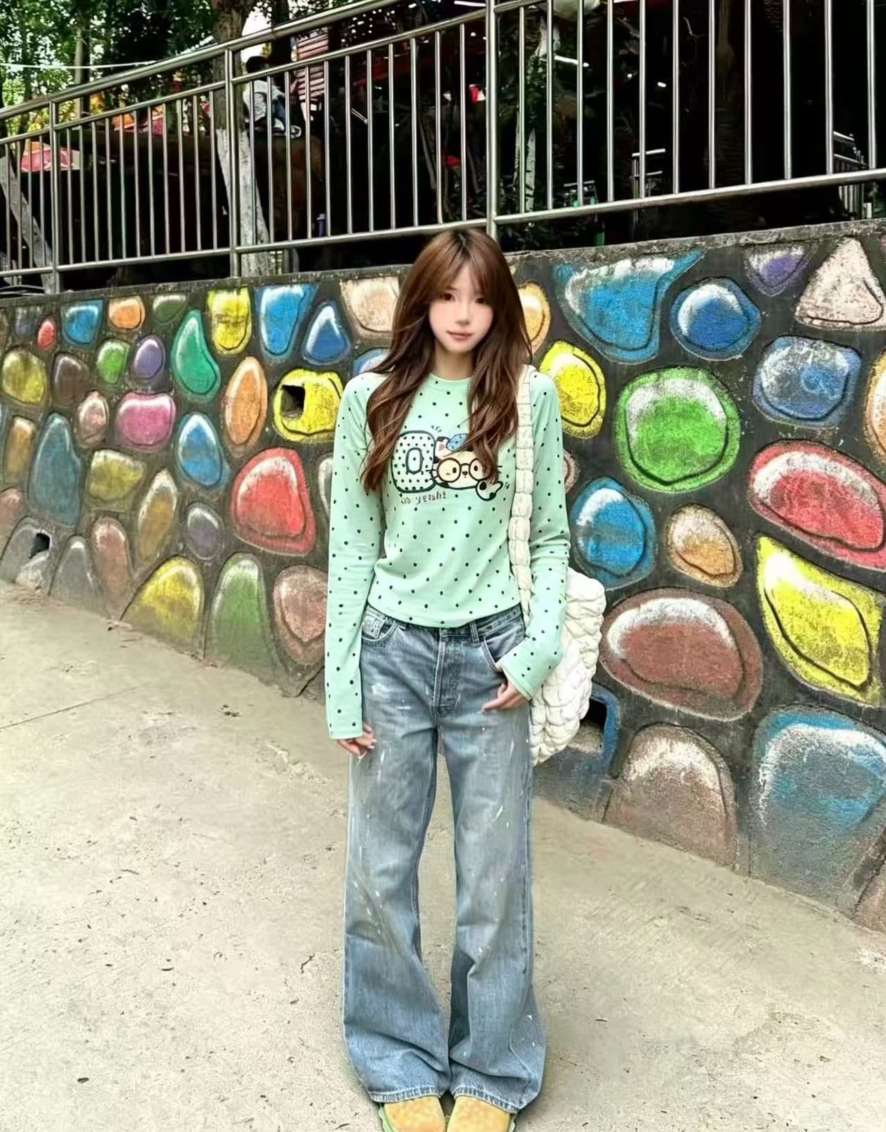 220 그램 40 빗질하다 92 면 8 암모니아 Lun 도트 무늬 몸매 가꾸기 긴팔 티셔츠 여성 상세 이미지 2