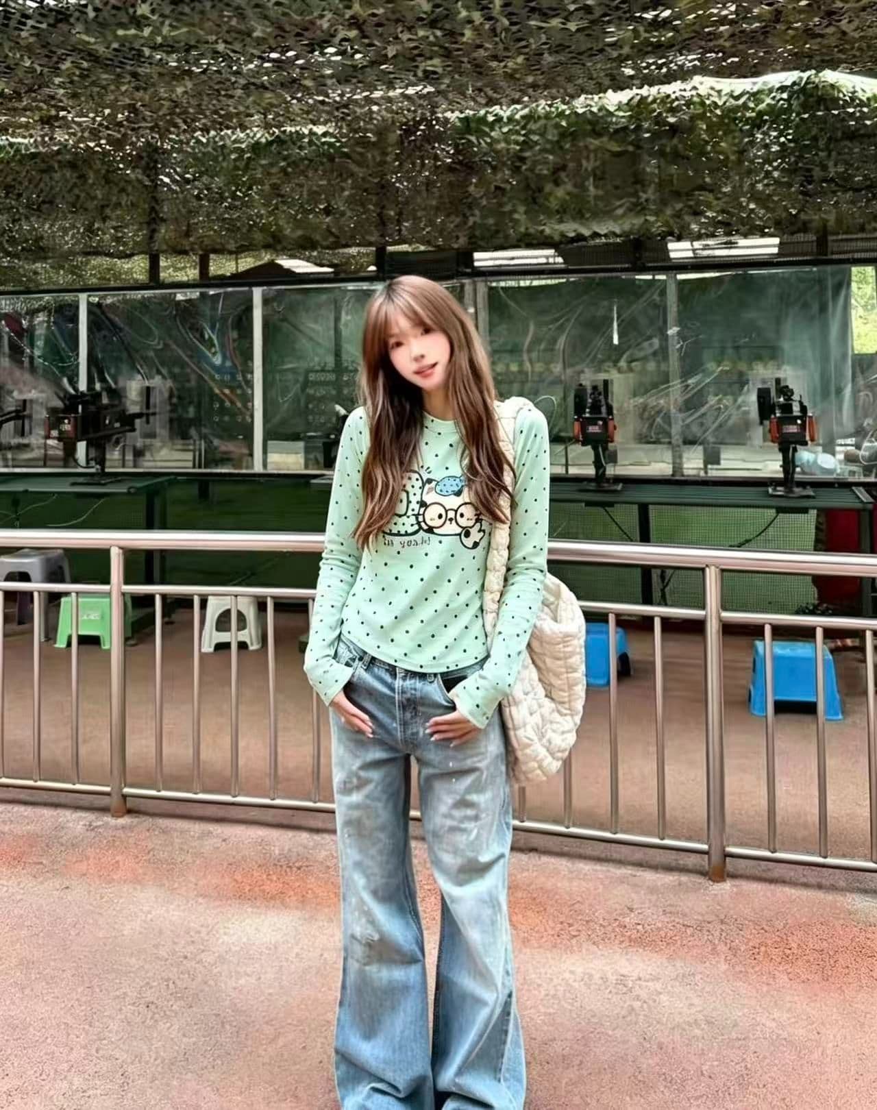 220 그램 40 빗질하다 92 면 8 암모니아 Lun 도트 무늬 몸매 가꾸기 긴팔 티셔츠 여성 상세 이미지 5