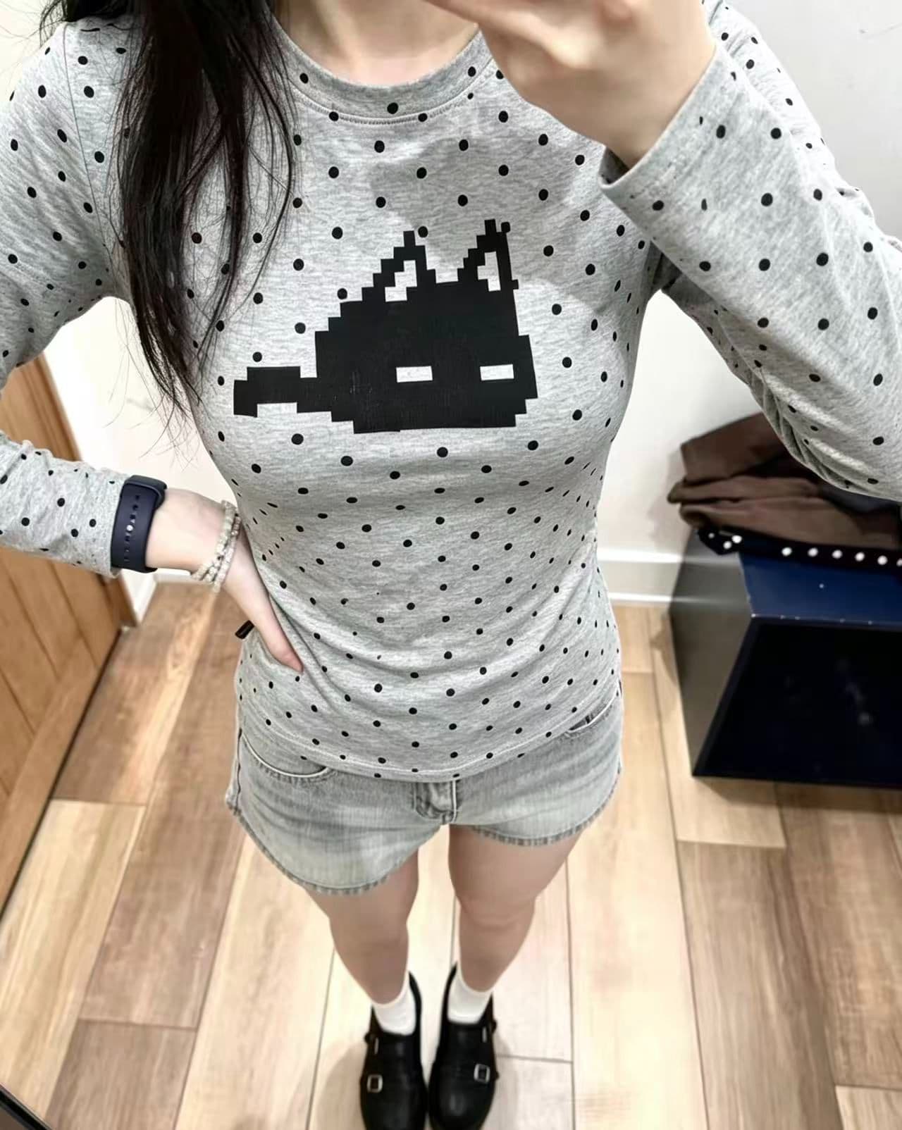 220 그램 40 빗질하다 92 면 8 암모니아 Lun 도트 무늬 몸매 가꾸기 긴팔 티셔츠 여성 상세 이미지 5
