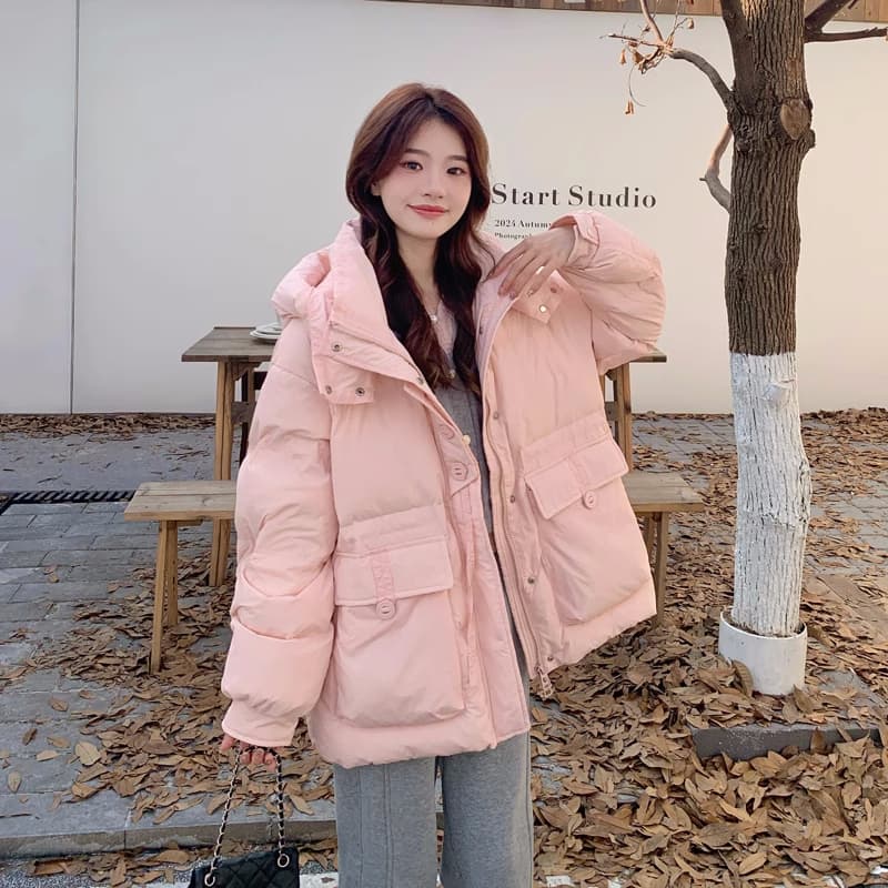 화이트 덕 다운 겨울 새로운 한국 스타일 작은 키 두꺼운 보온 다운 재킷 여성 허리 수축 슬림해 보이는 후드 패딩 재킷 이미지 5