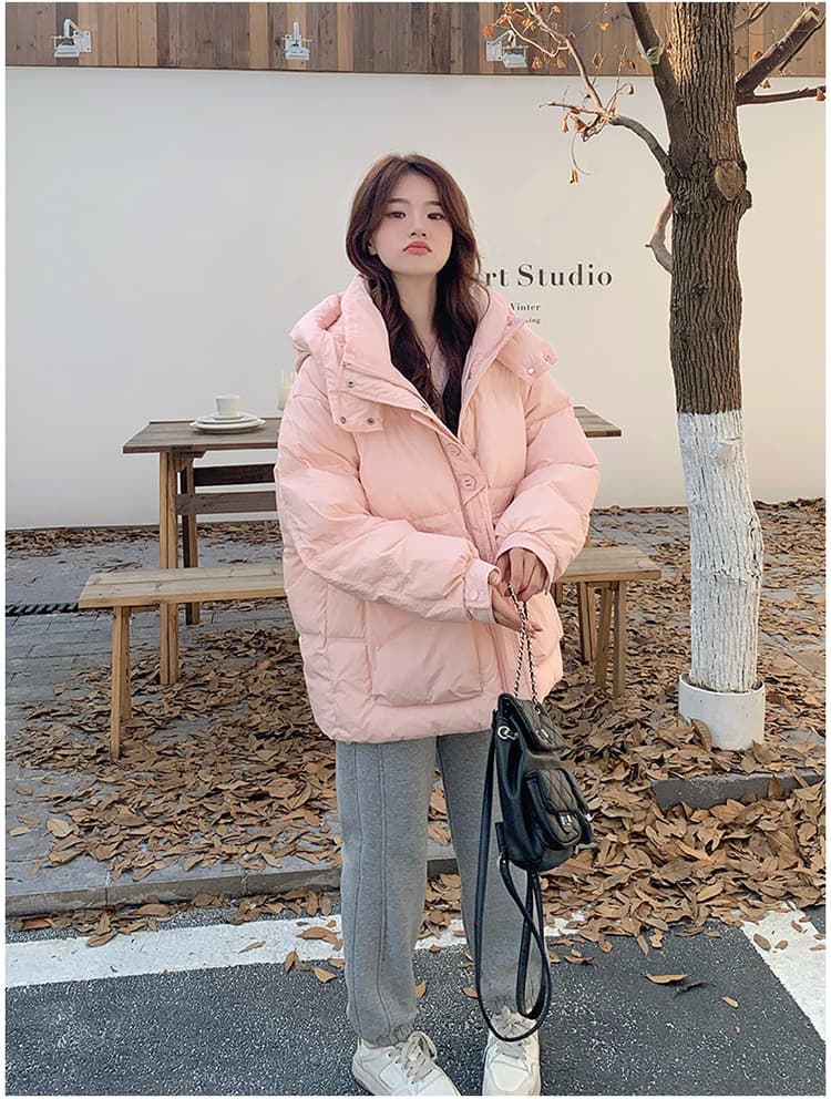 화이트 덕 다운 겨울 새로운 한국 스타일 작은 키 두꺼운 보온 다운 재킷 여성 허리 수축 슬림해 보이는 후드 패딩 재킷 상세 이미지 26