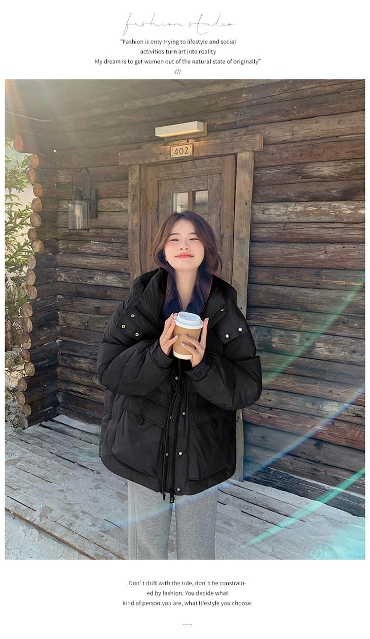 화이트 덕 다운 겨울 새로운 한국 스타일 작은 키 두꺼운 보온 다운 재킷 여성 허리 수축 슬림해 보이는 후드 패딩 재킷 상세 이미지 32