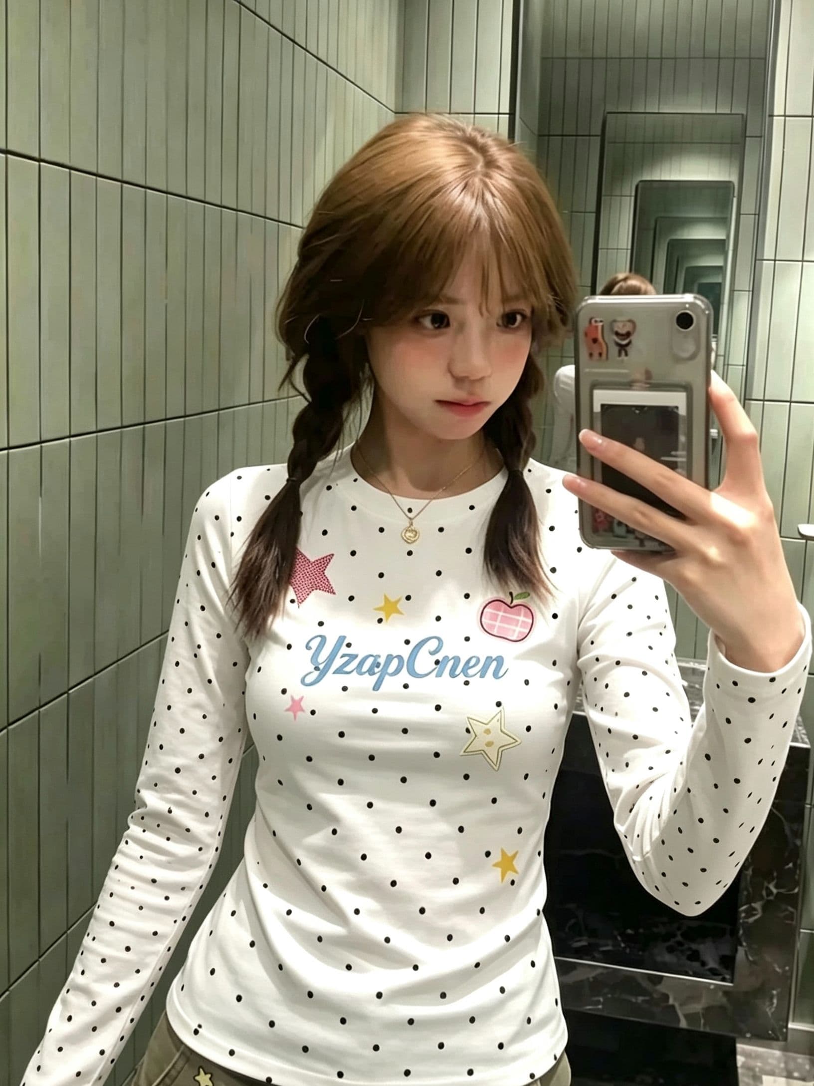 220 그램 40 빗질하다 92 면 8 암모니아 Lun 도트 무늬 몸매 가꾸기 긴팔 티셔츠 여성 이미지 2