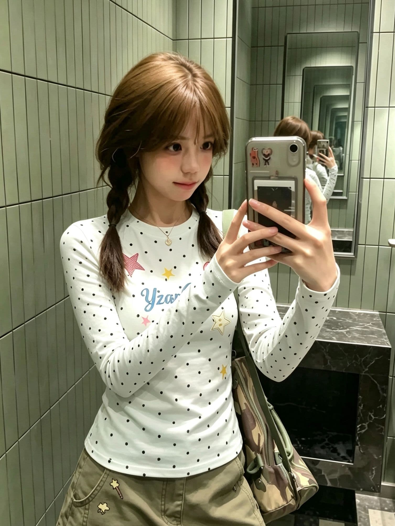 220 그램 40 빗질하다 92 면 8 암모니아 Lun 도트 무늬 몸매 가꾸기 긴팔 티셔츠 여성 이미지 4
