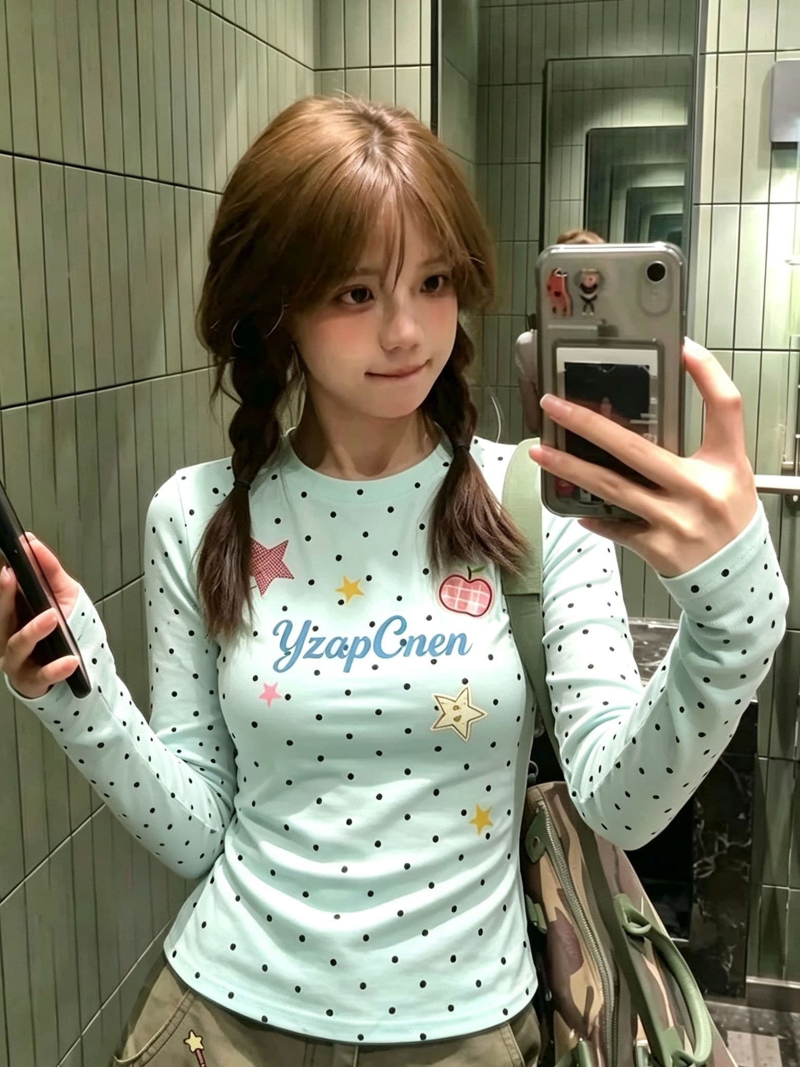 220 그램 40 빗질하다 92 면 8 암모니아 Lun 도트 무늬 몸매 가꾸기 긴팔 티셔츠 여성 상세 이미지 2