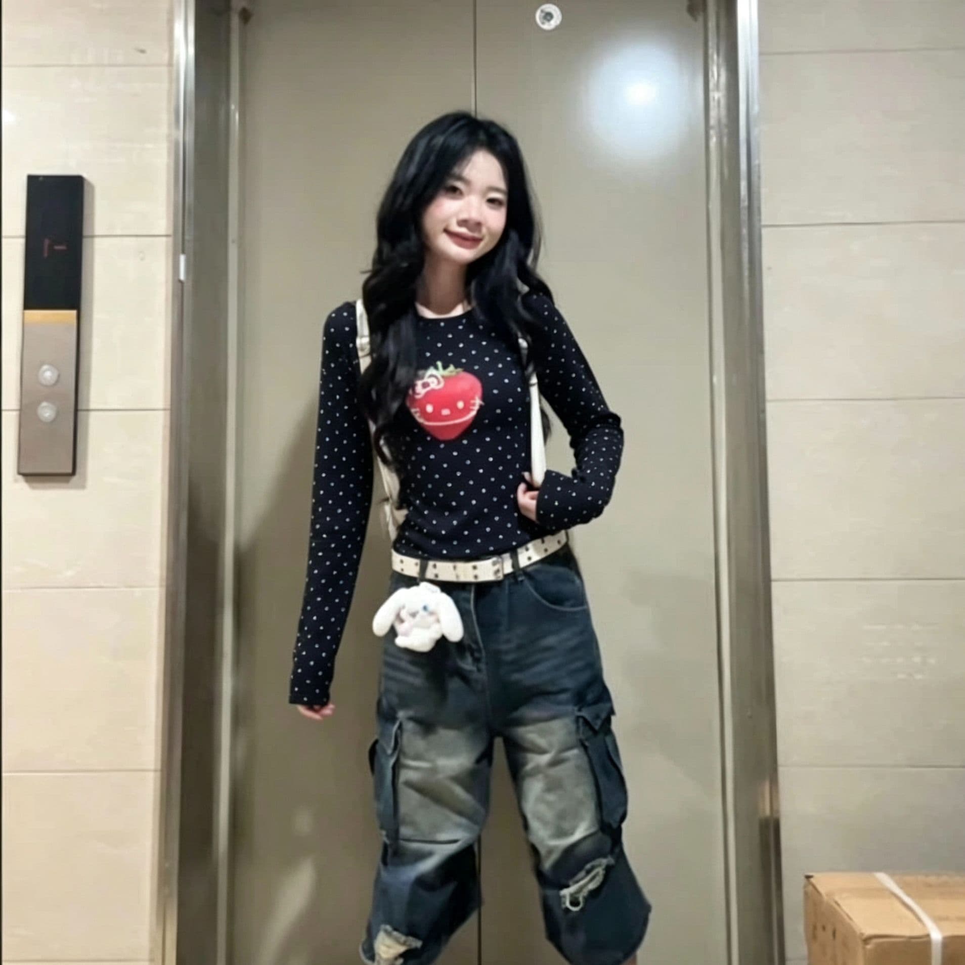 220 그램 40 빗질하다 92 면 8 암모니아 Lun 도트 무늬 몸매 가꾸기 긴팔 티셔츠 여성 상세 이미지 2