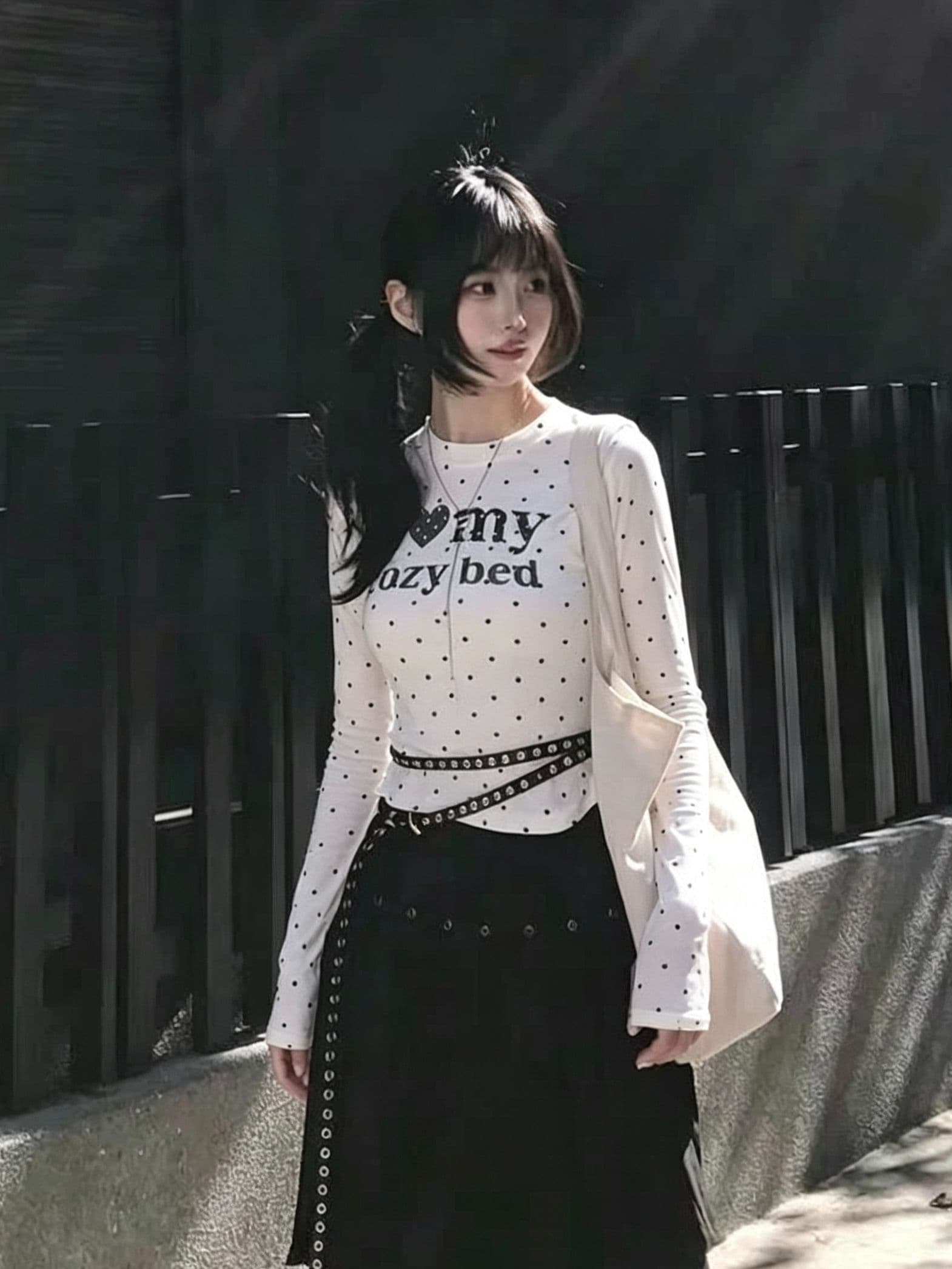 220 그램 40 빗질하다 92 면 8 암모니아 Lun 도트 무늬 몸매 가꾸기 긴팔 티셔츠 여성 이미지 2