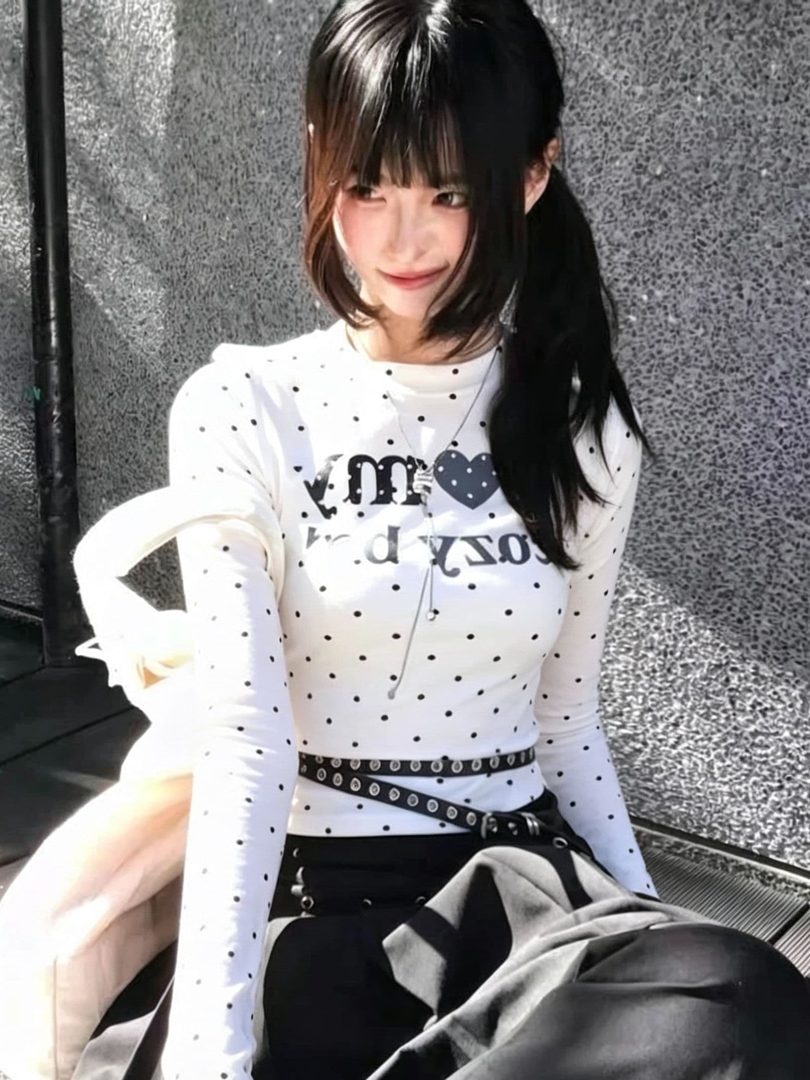 220 그램 40 빗질하다 92 면 8 암모니아 Lun 도트 무늬 몸매 가꾸기 긴팔 티셔츠 여성 상세 이미지 4