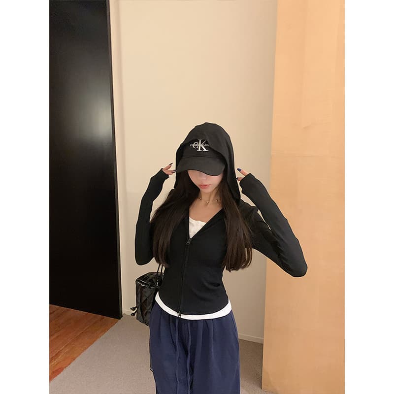 달콤한 매운맛 해군 후드 티 스웨터 여성 코트 가을 새로운 몸매 가꾸기 슬림해 보이는 다용도 더블 지퍼 긴팔 맨위 상세 이미지 2