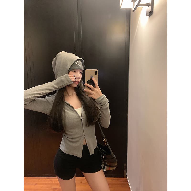 달콤한 매운맛 해군 후드 티 스웨터 여성 코트 가을 새로운 몸매 가꾸기 슬림해 보이는 다용도 더블 지퍼 긴팔 맨위 상세 이미지 10