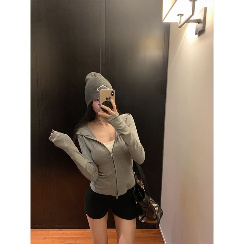달콤한 매운맛 해군 후드 티 스웨터 여성 코트 가을 새로운 몸매 가꾸기 슬림해 보이는 다용도 더블 지퍼 긴팔 맨위 상세 이미지 15