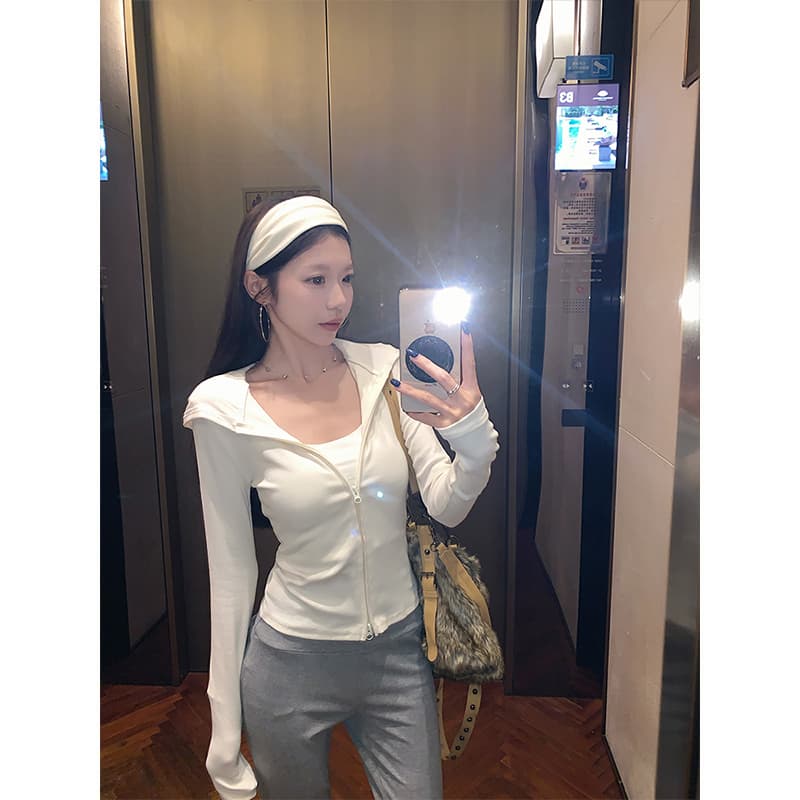 달콤한 매운맛 해군 후드 티 스웨터 여성 코트 가을 새로운 몸매 가꾸기 슬림해 보이는 다용도 더블 지퍼 긴팔 맨위 상세 이미지 16