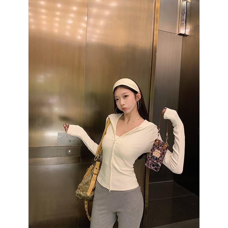 달콤한 매운맛 해군 후드 티 스웨터 여성 코트 가을 새로운 몸매 가꾸기 슬림해 보이는 다용도 더블 지퍼 긴팔 맨위 상세 이미지 20