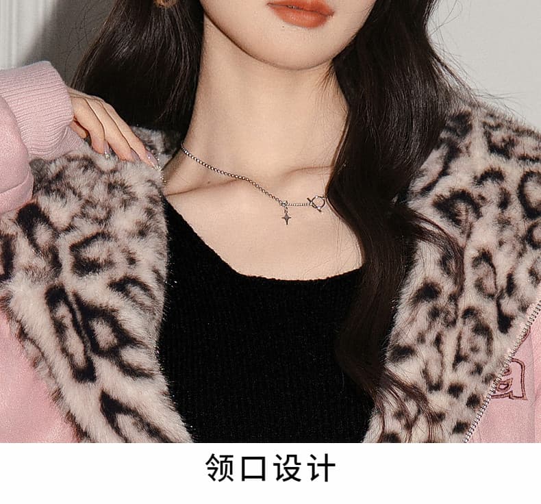 핑크색 사슴 캐시미어 귀 레오파드 무늬 후드 여성 코트 2026 겨울 새로운 보온 오픈 가디건 면 의류 맨위 상세 이미지 15