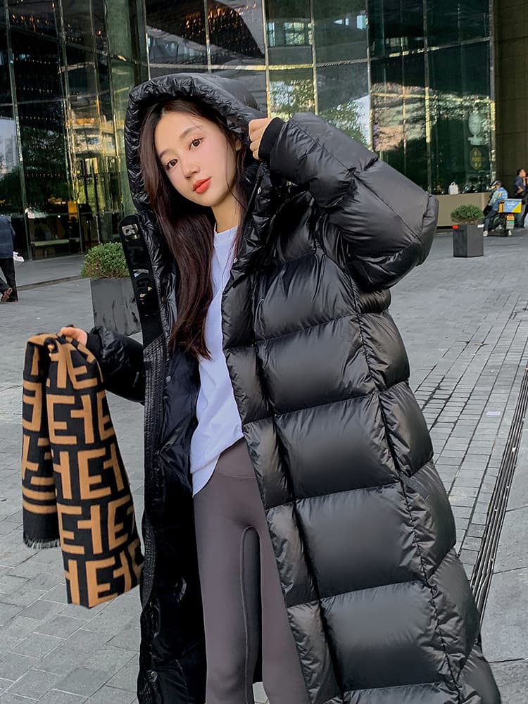화이트 덕 다운 고급 익스트림 감기 블랙 골드 롱 코트 두꺼운 다운 재킷 여성 새로운 무릎 아래 루즈핏 커플 두꺼운 재킷 이미지 4
