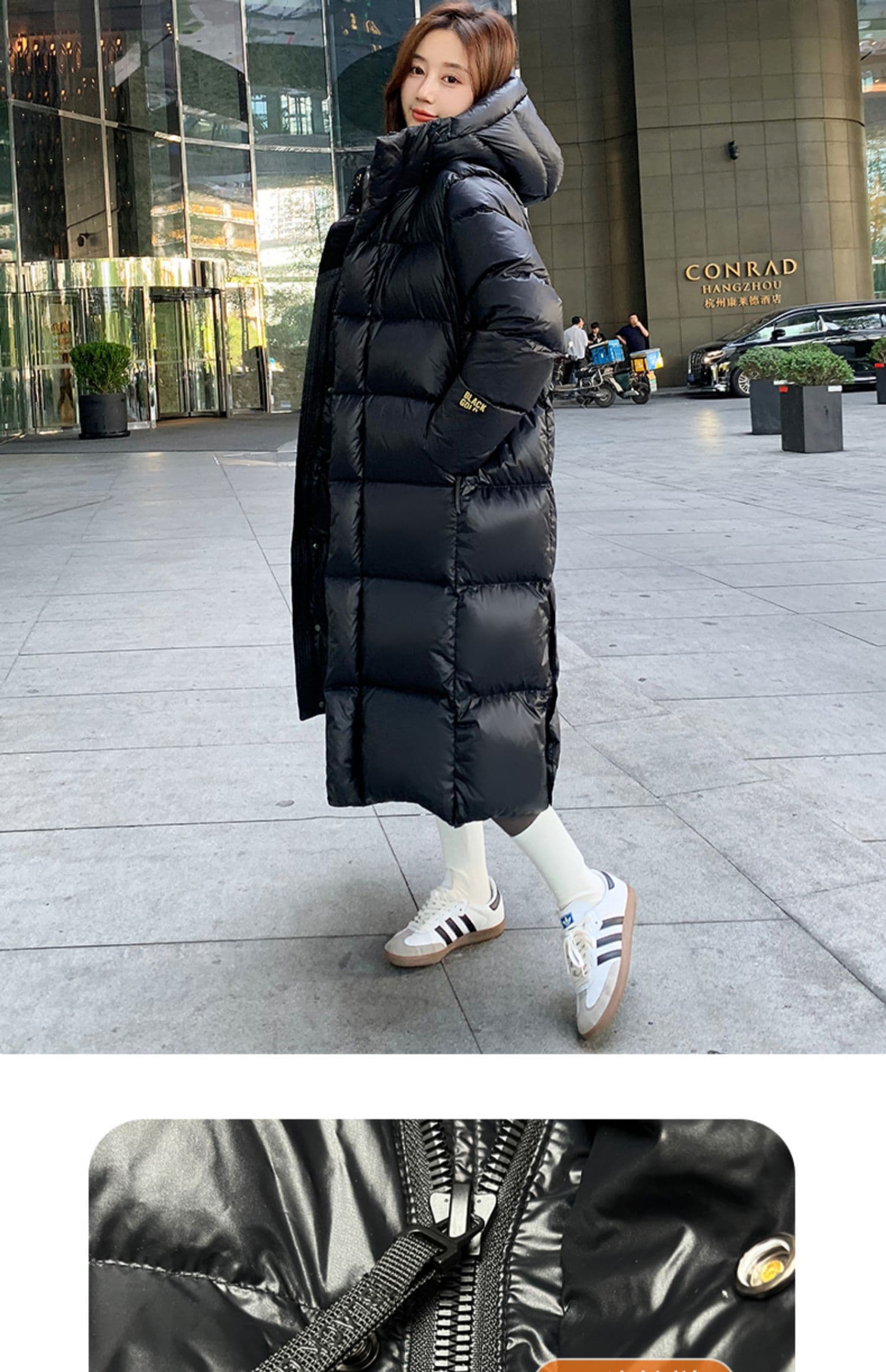 화이트 덕 다운 고급 익스트림 감기 블랙 골드 롱 코트 두꺼운 다운 재킷 여성 새로운 무릎 아래 루즈핏 커플 두꺼운 재킷 상세 이미지 19