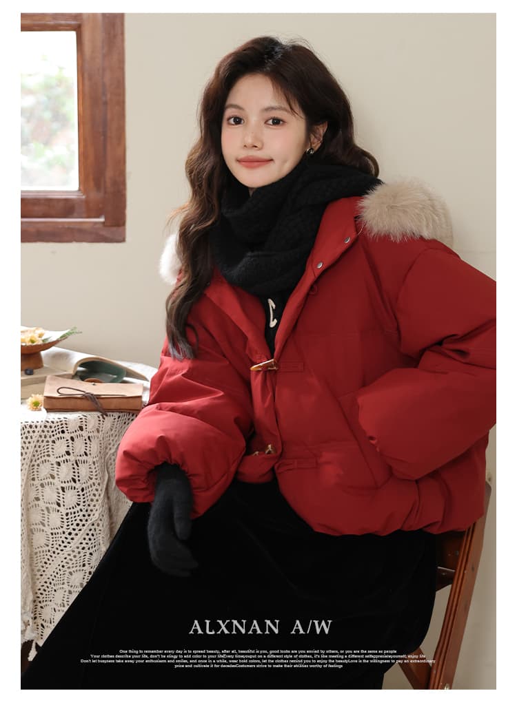 화이트 덕 다운 신년 로브 새해 착용 가져 가라. 다운 재킷 여성 겨울 새로운 소뿔 버클 보온 재킷 상세 이미지 19