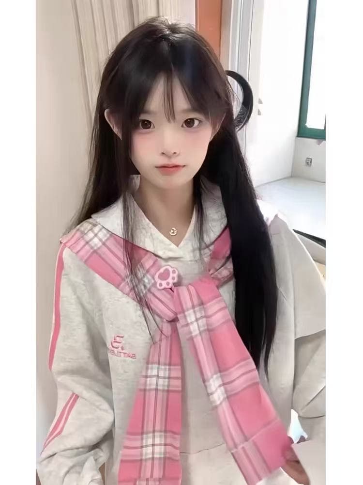 얇은 스타일 후아 면 복합 원본 솜씨 광저우 체크무늬 자수 탈착식 숄 후드 티 스웨터 여성 상세 이미지 3