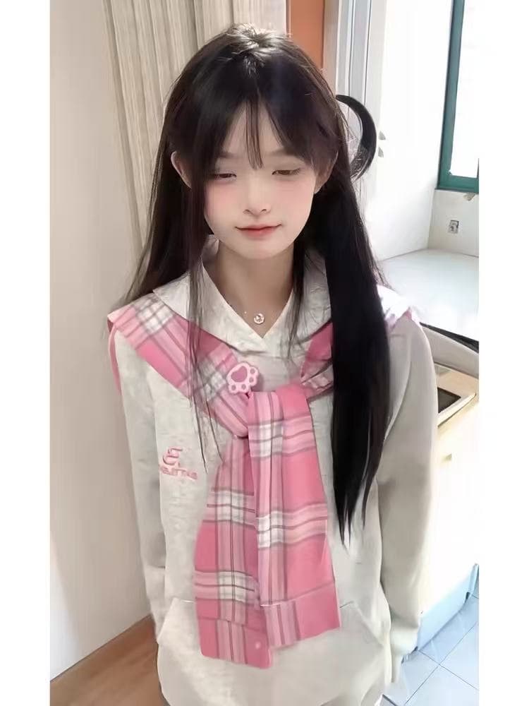 얇은 스타일 후아 면 복합 원본 솜씨 광저우 체크무늬 자수 탈착식 숄 후드 티 스웨터 여성 상세 이미지 4