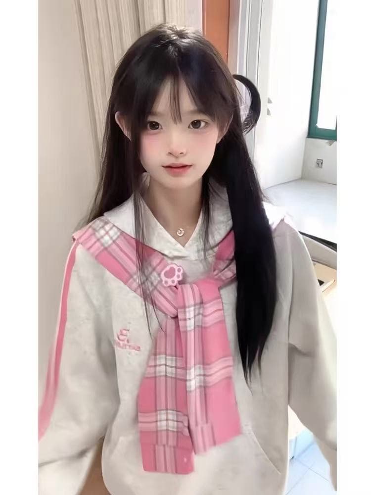 얇은 스타일 후아 면 복합 원본 솜씨 광저우 체크무늬 자수 탈착식 숄 후드 티 스웨터 여성 상세 이미지 6