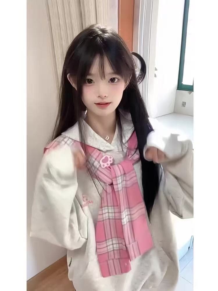 얇은 스타일 후아 면 복합 원본 솜씨 광저우 체크무늬 자수 탈착식 숄 후드 티 스웨터 여성 상세 이미지 7