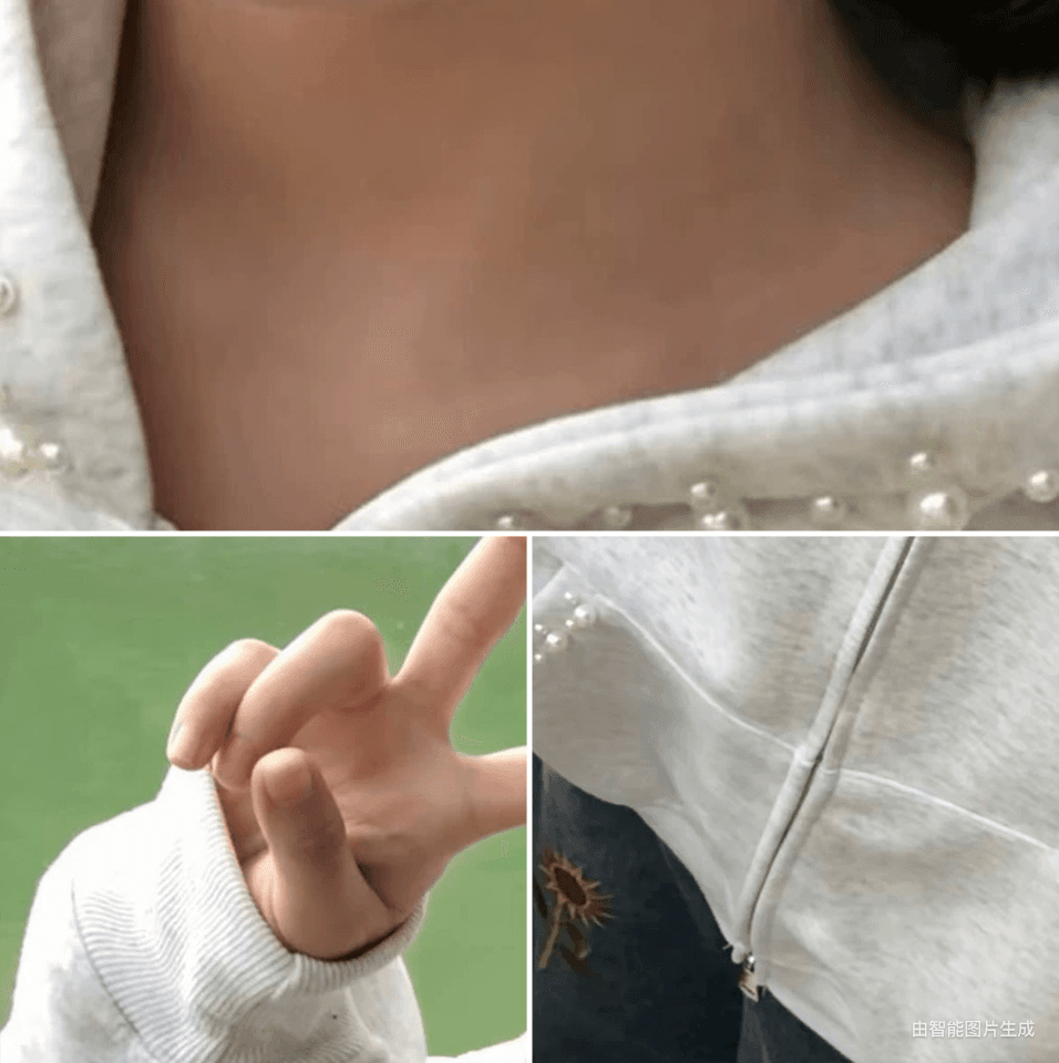 원본 솜씨 있음 이후 패키지 칼라 얇은 스타일 주문 구슬 자수 더블 머리 지퍼 순수한 Mianhua 면 복합 후드티 여성 상세 이미지 7