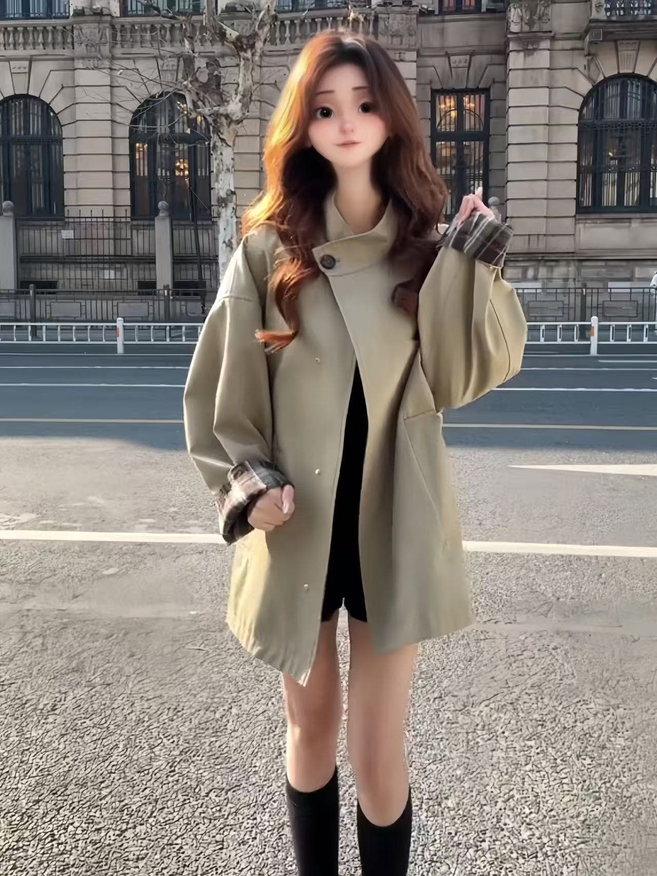 자이언트 잘 생긴 ~ 중 이른 가을 재킷 여자 가을 작은 키 일본식 루즈핏 캐주얼 디자인 센스 폴로 칼라 재킷 이미지 3