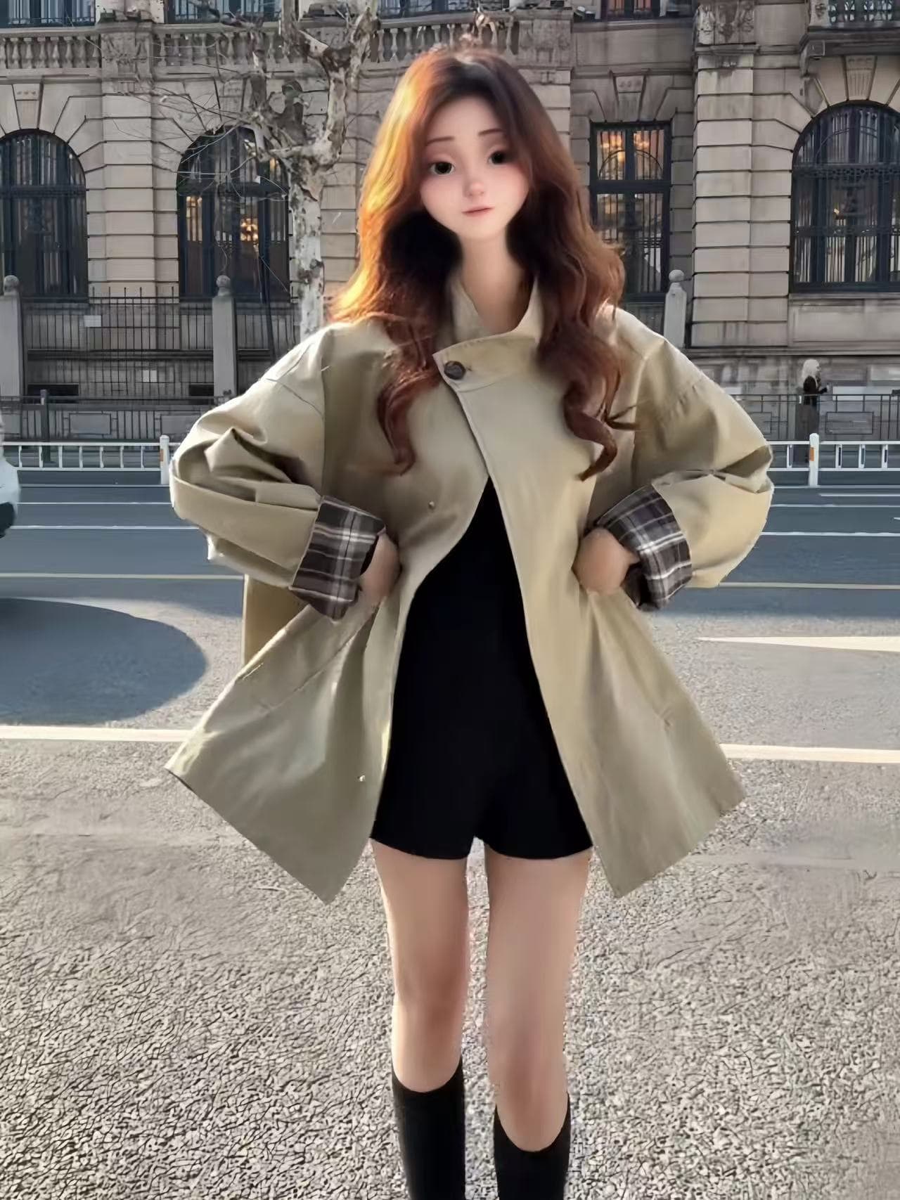 자이언트 잘 생긴 ~ 중 이른 가을 재킷 여자 가을 작은 키 일본식 루즈핏 캐주얼 디자인 센스 폴로 칼라 재킷