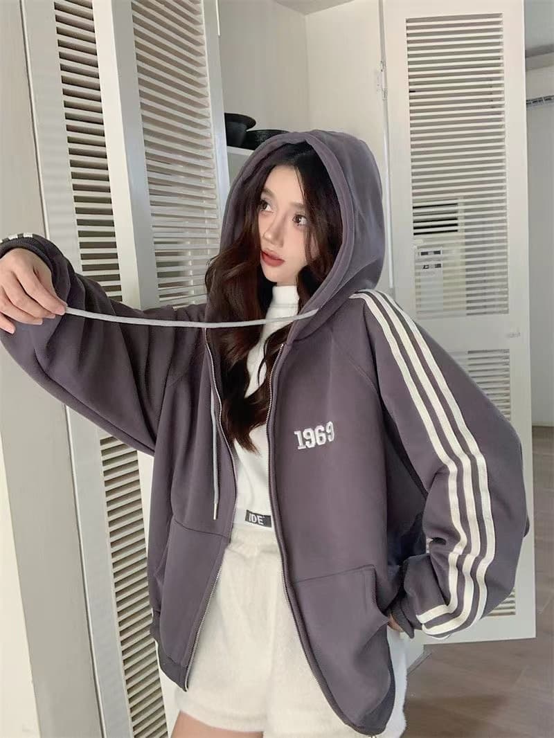 아메리칸 야구 배색 후드티 긴팔 털이 있고 두꺼운 레트로 루즈핏 bf 재킷 작은 키 맨위 오픈 가디건 다용도 상세 이미지 7