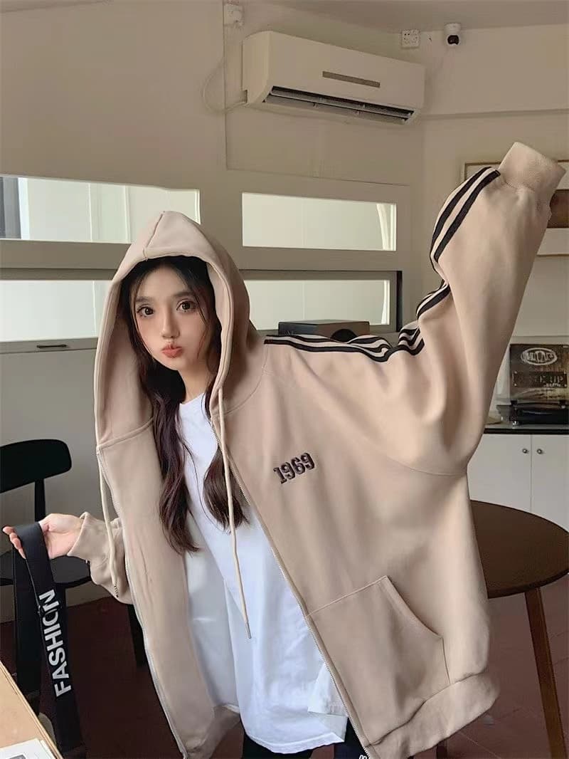 아메리칸 야구 배색 후드티 긴팔 털이 있고 두꺼운 레트로 루즈핏 bf 재킷 작은 키 맨위 오픈 가디건 다용도 상세 이미지 9