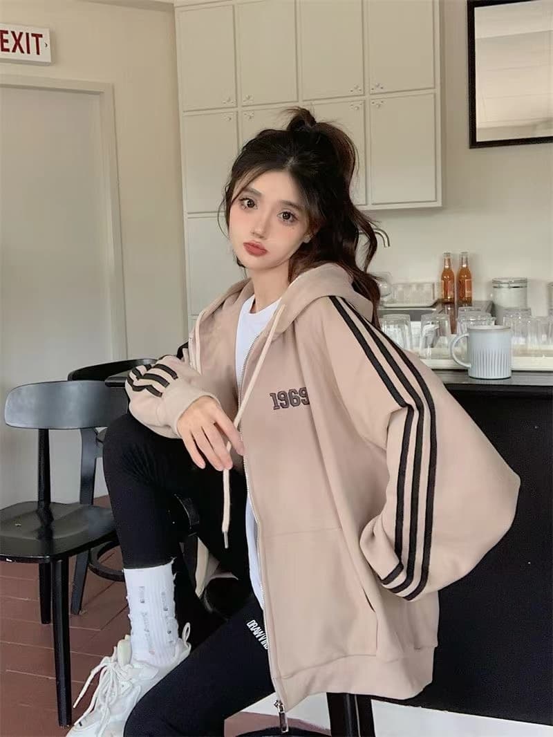아메리칸 야구 배색 후드티 긴팔 털이 있고 두꺼운 레트로 루즈핏 bf 재킷 작은 키 맨위 오픈 가디건 다용도 상세 이미지 12