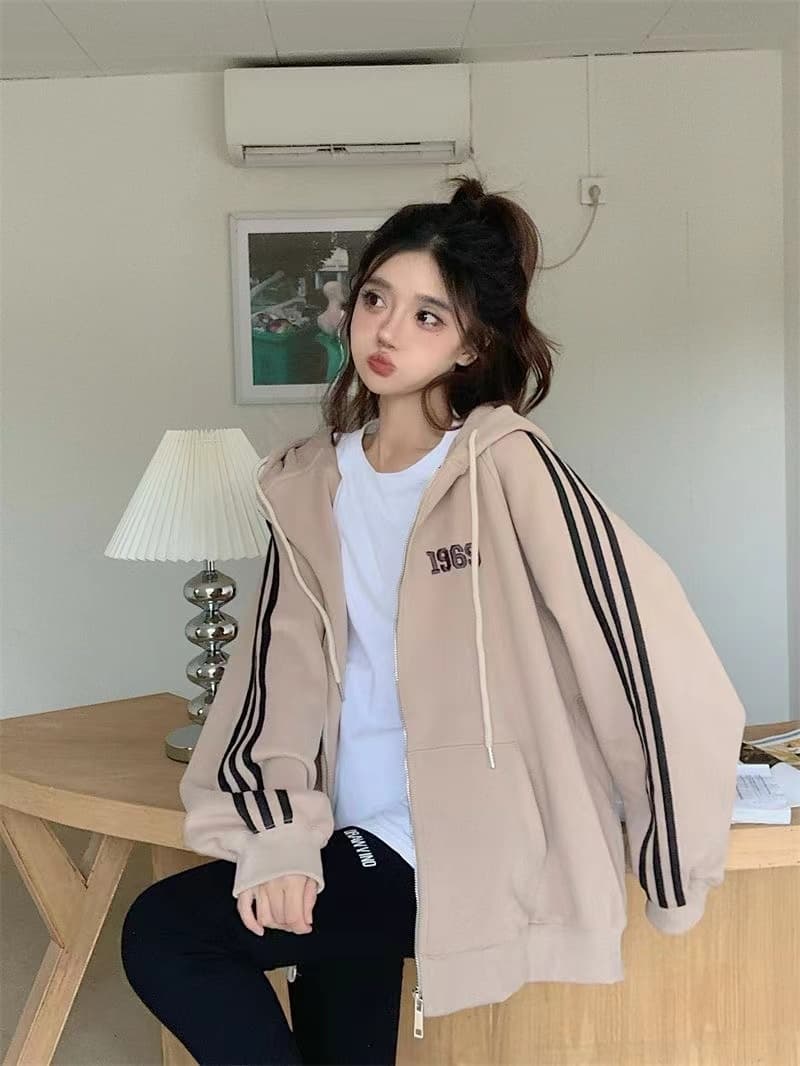 아메리칸 야구 배색 후드티 긴팔 털이 있고 두꺼운 레트로 루즈핏 bf 재킷 작은 키 맨위 오픈 가디건 다용도 상세 이미지 17