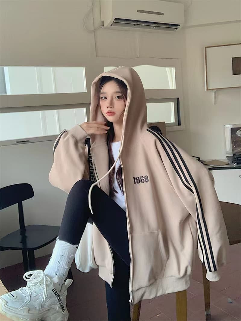 아메리칸 야구 배색 후드티 긴팔 털이 있고 두꺼운 레트로 루즈핏 bf 재킷 작은 키 맨위 오픈 가디건 다용도 상세 이미지 19