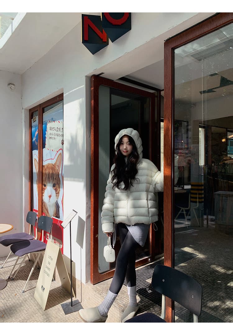 한국 스타일 루즈핏 2026 새로운 다운 재킷 여성 갈비 살 버블 푸 내부 및 외부 같은 재료 거북이 쇼트 스타일 후드 코튼 자켓 상세 이미지 29