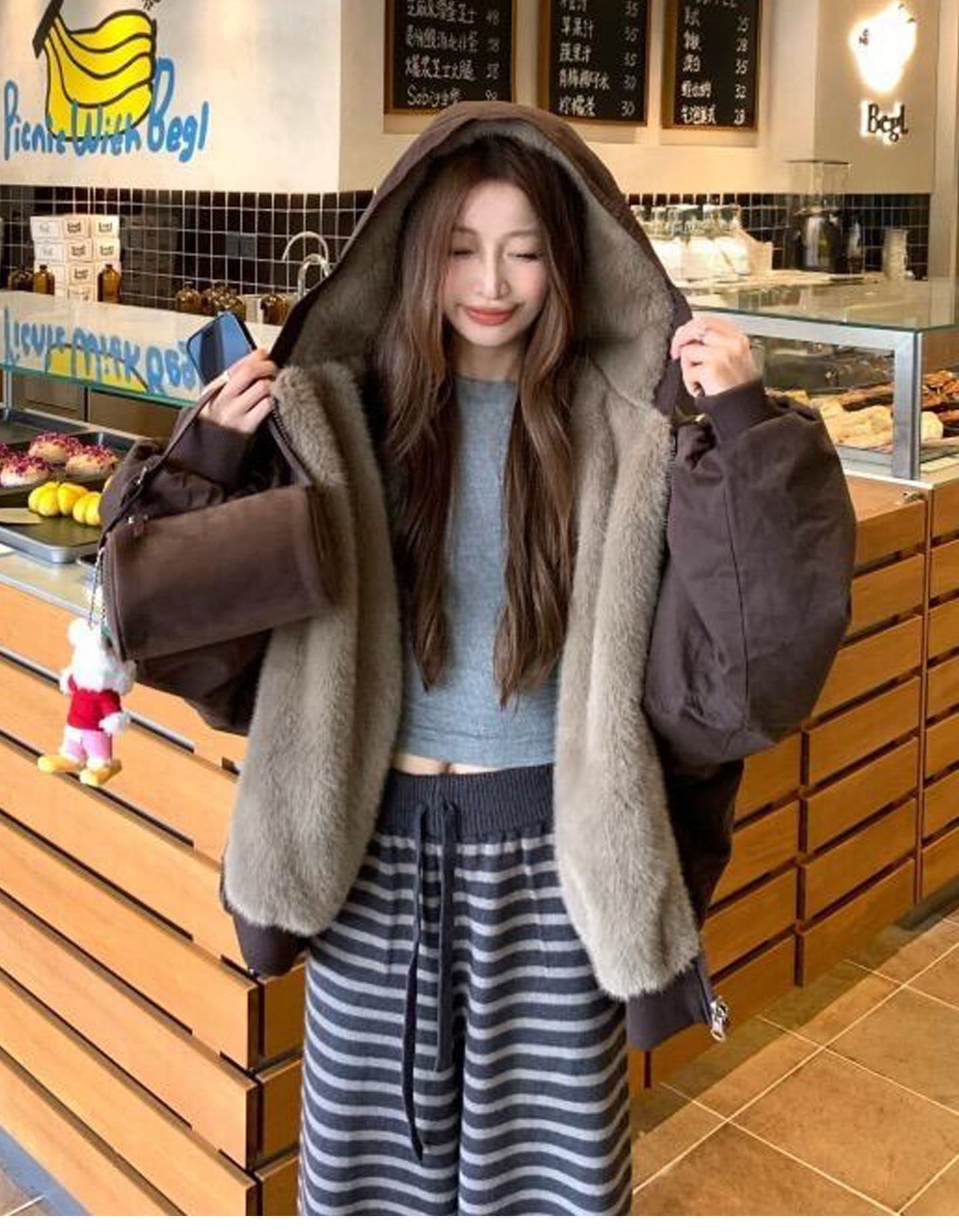 눈 국가 따뜻한 겨울 양면 착용 무거운 두꺼운 좌 산 조각 워싱 면 의류 재킷 재킷 수달 털 다용도 여성 상세 이미지 14