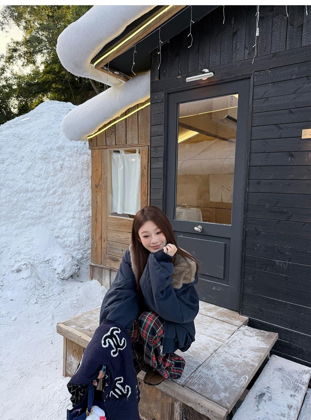 눈 국가 따뜻한 겨울 양면 착용 무거운 두꺼운 좌 산 조각 워싱 면 의류 재킷 재킷 수달 털 다용도 여성 상세 이미지 18