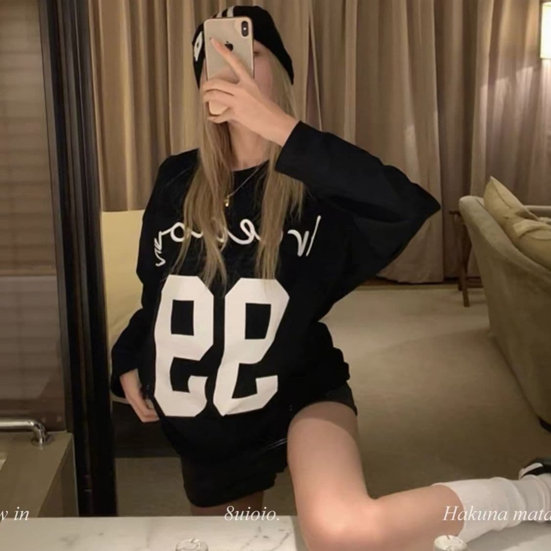 21 순면 이후 패키지 칼라 프린트 긴팔 티셔츠 여성 루즈핏 라운드 넥 맨위