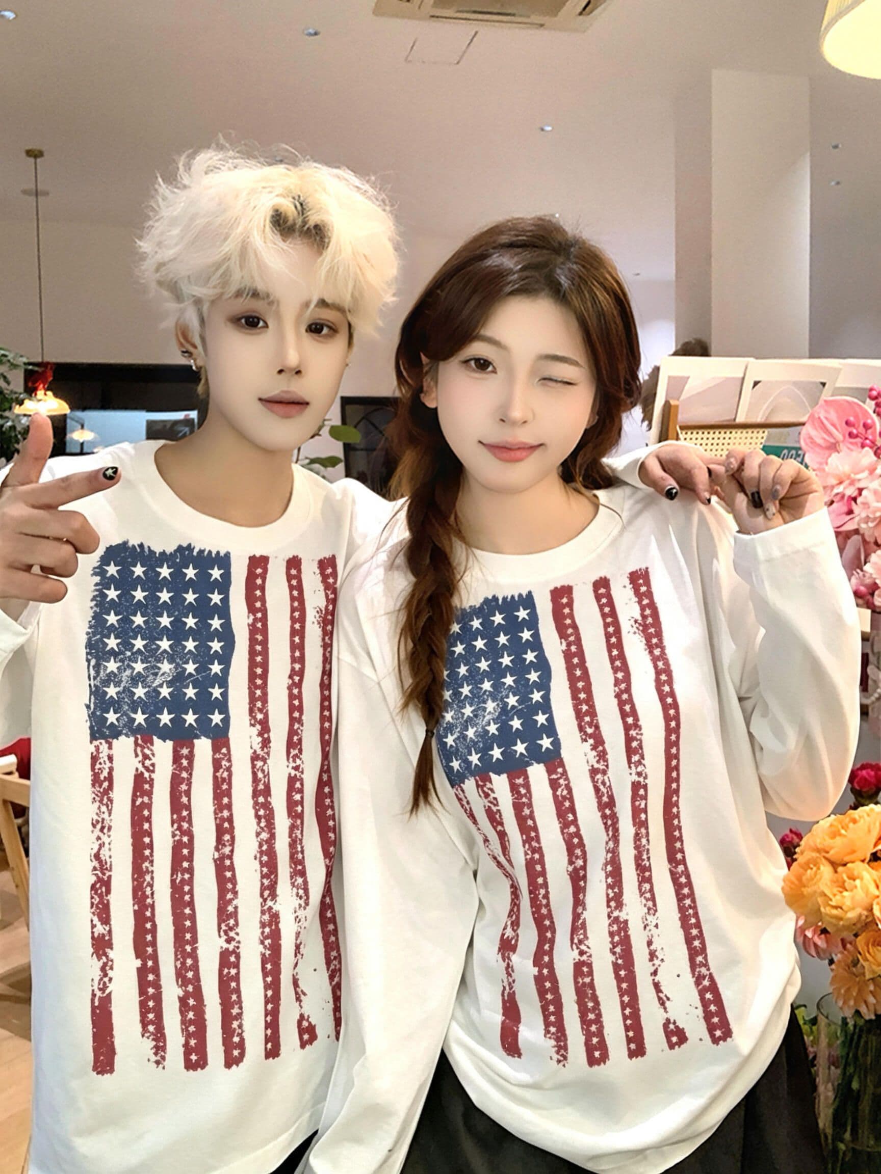 21 순면 이후 패키지 칼라 프린트 긴팔 티셔츠 여성 루즈핏 라운드 넥 맨위 상세 이미지 4