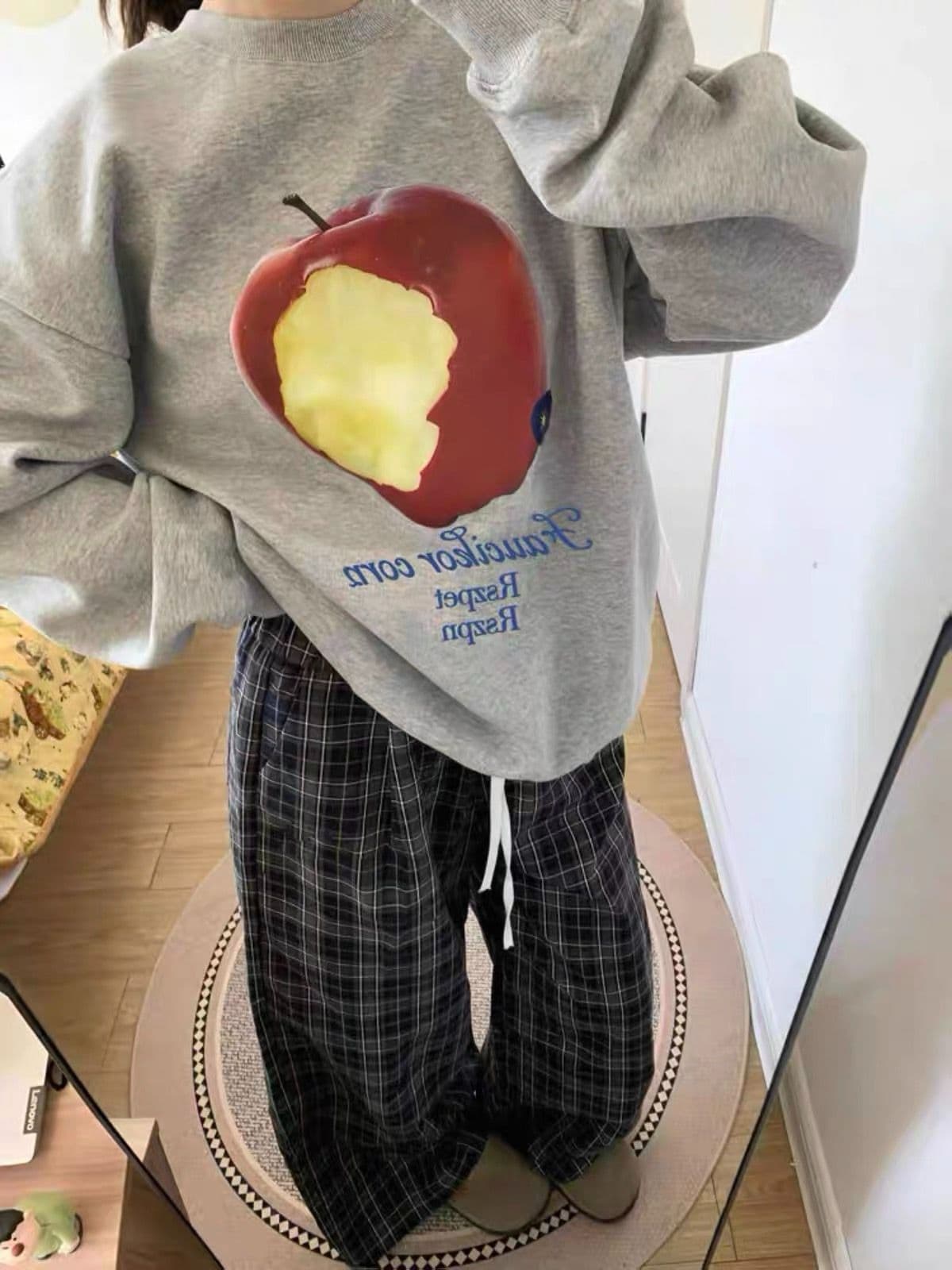 후아 면 복합 프린트 라운드 넥 후드티 여성 얇은 스타일 털이 있는 이미지 4