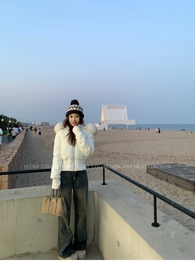 작은 갈매기 핑크색 후드 쇼트 스타일 허리 수축 다운 재킷 여성 2026 겨울 새로운 큰 모피 칼라 짧은 외투 작은 키 상세 이미지 23