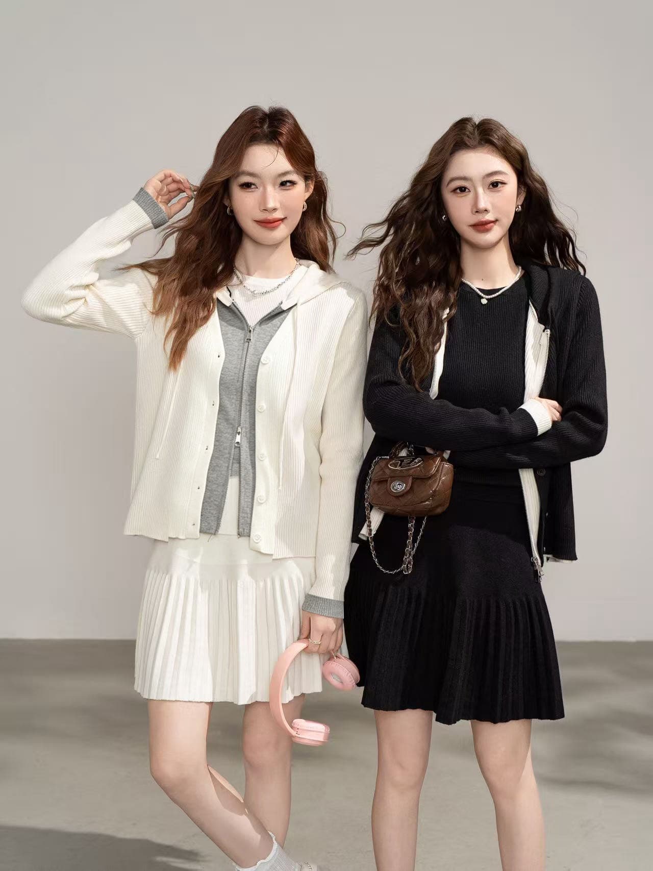 실사 한 부서 디자인 센스 배색 패치워크 오픈 가디건 치마 가을 2026 작은 대중 연령 감소 스웨터 투피스 세트 상세 이미지 4