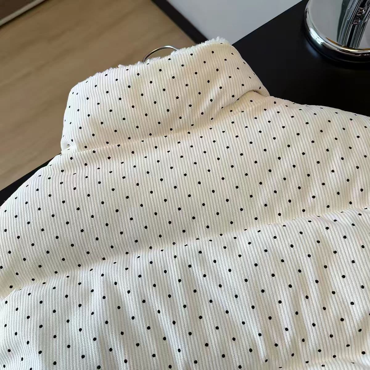 가을 겨울철 한국 스타일 다용도 달콤함 도트 무늬 면 의류 베스트 작은 키 일본식 보온 패션 민소매 어깨 상세 이미지 7