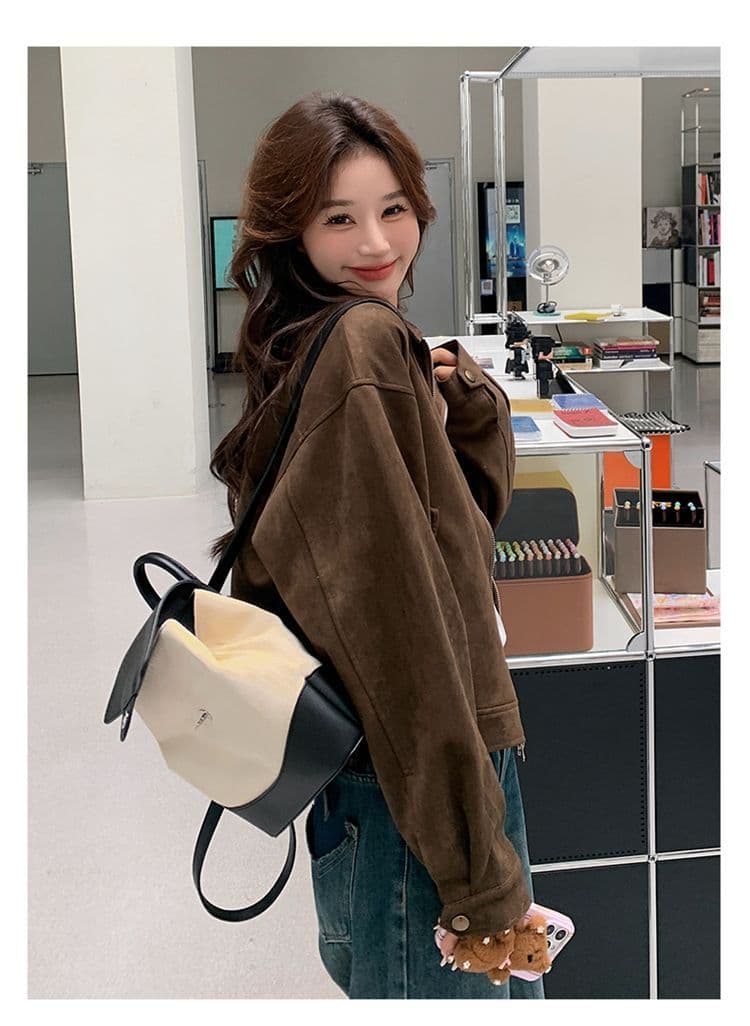 아름다움 라드. 쇼트 스타일 스웨이드 원단 여성 코트 봄과 가을 옷 아메리칸 레트로 느긋한 chic 다시 차가운 다시 바람의 소리 가죽 재킷 재킷 상세 이미지 10