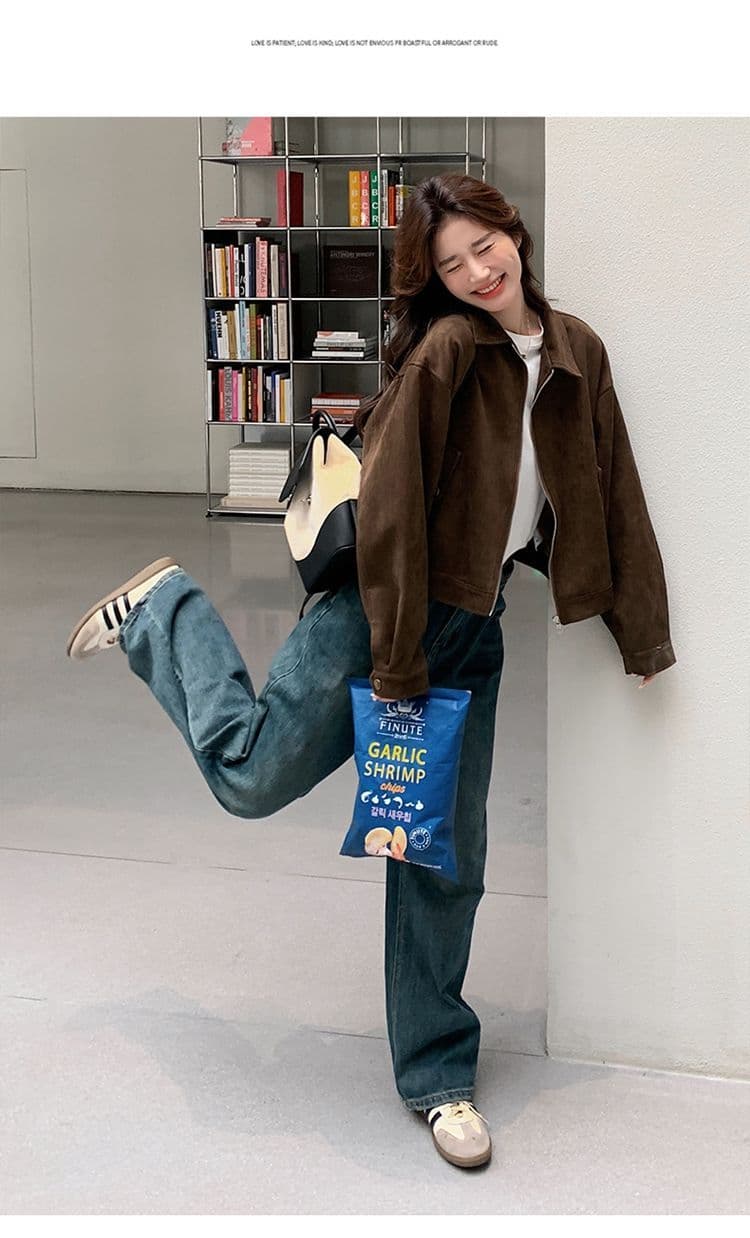 아름다움 라드. 쇼트 스타일 스웨이드 원단 여성 코트 봄과 가을 옷 아메리칸 레트로 느긋한 chic 다시 차가운 다시 바람의 소리 가죽 재킷 재킷 상세 이미지 11