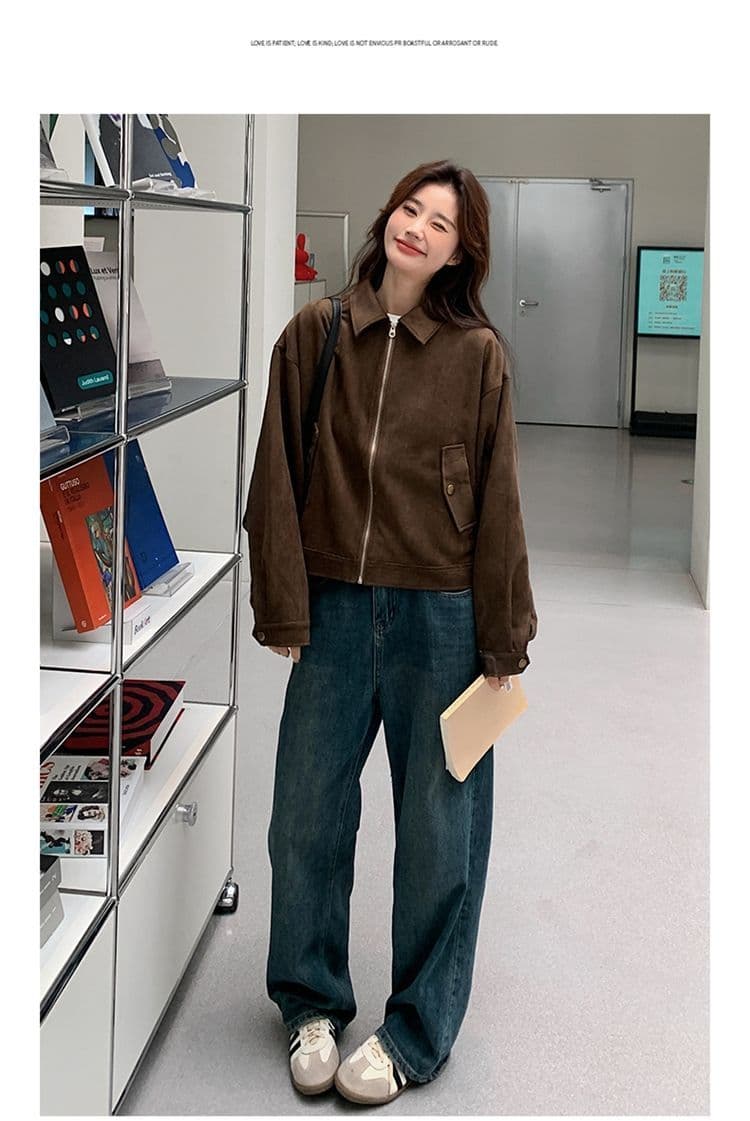 아름다움 라드. 쇼트 스타일 스웨이드 원단 여성 코트 봄과 가을 옷 아메리칸 레트로 느긋한 chic 다시 차가운 다시 바람의 소리 가죽 재킷 재킷 상세 이미지 12