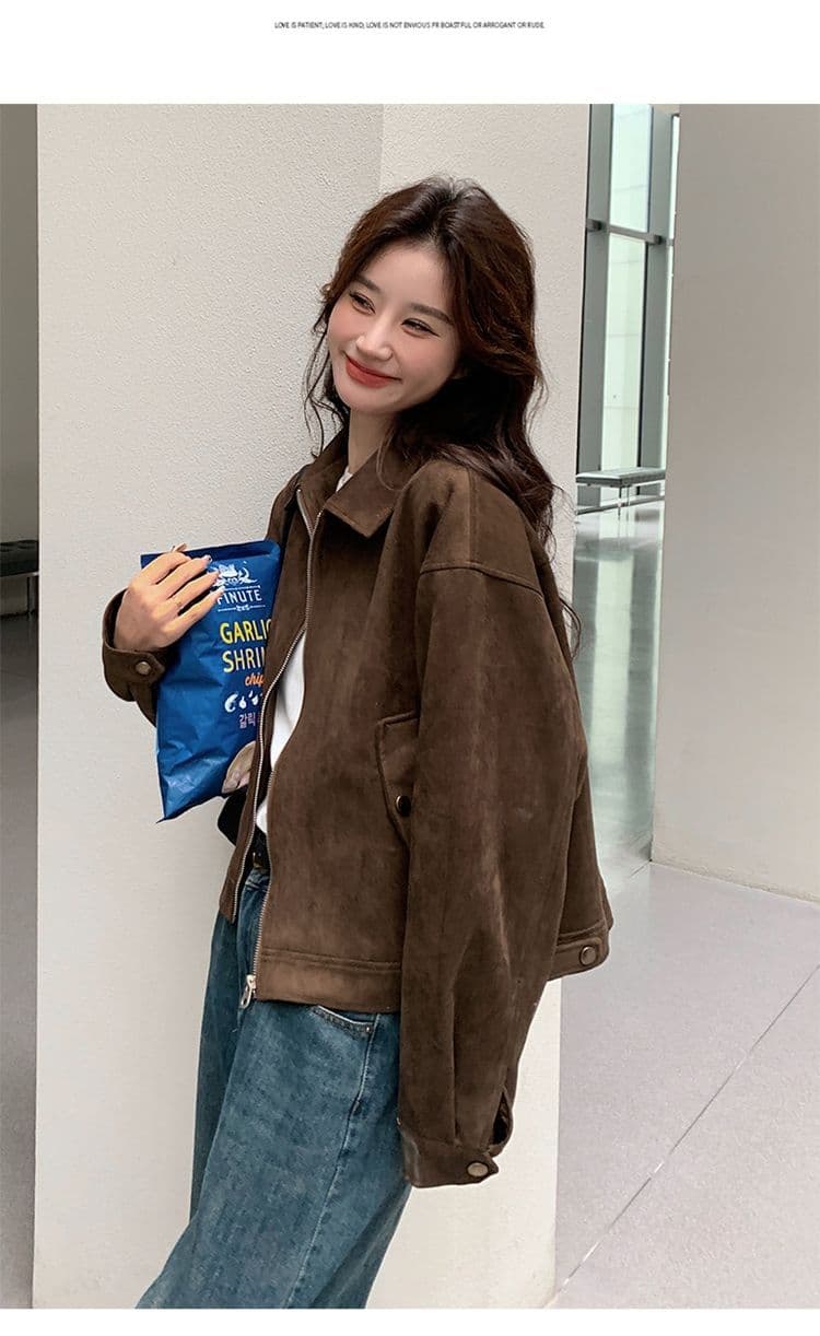 아름다움 라드. 쇼트 스타일 스웨이드 원단 여성 코트 봄과 가을 옷 아메리칸 레트로 느긋한 chic 다시 차가운 다시 바람의 소리 가죽 재킷 재킷 상세 이미지 13