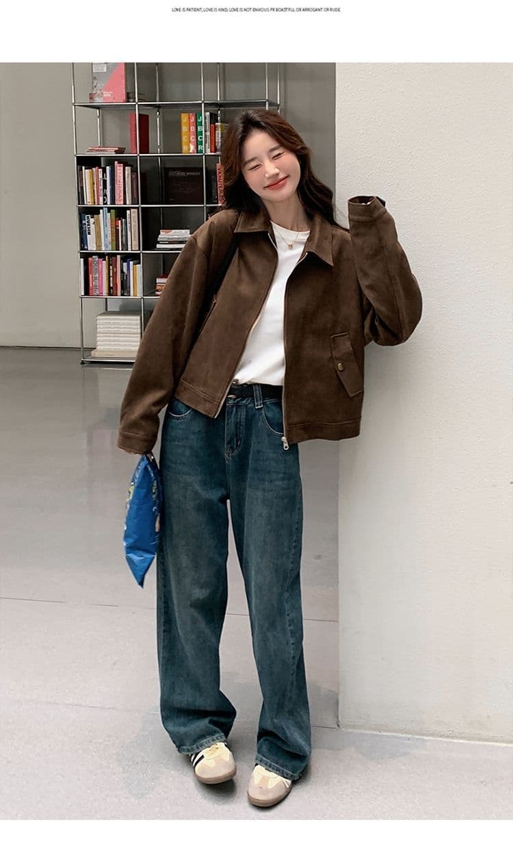 아름다움 라드. 쇼트 스타일 스웨이드 원단 여성 코트 봄과 가을 옷 아메리칸 레트로 느긋한 chic 다시 차가운 다시 바람의 소리 가죽 재킷 재킷 상세 이미지 16