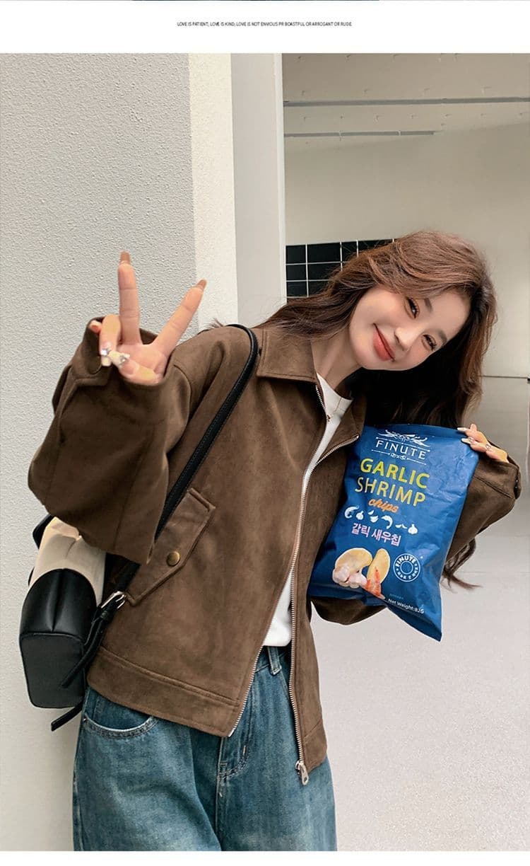 아름다움 라드. 쇼트 스타일 스웨이드 원단 여성 코트 봄과 가을 옷 아메리칸 레트로 느긋한 chic 다시 차가운 다시 바람의 소리 가죽 재킷 재킷 상세 이미지 20