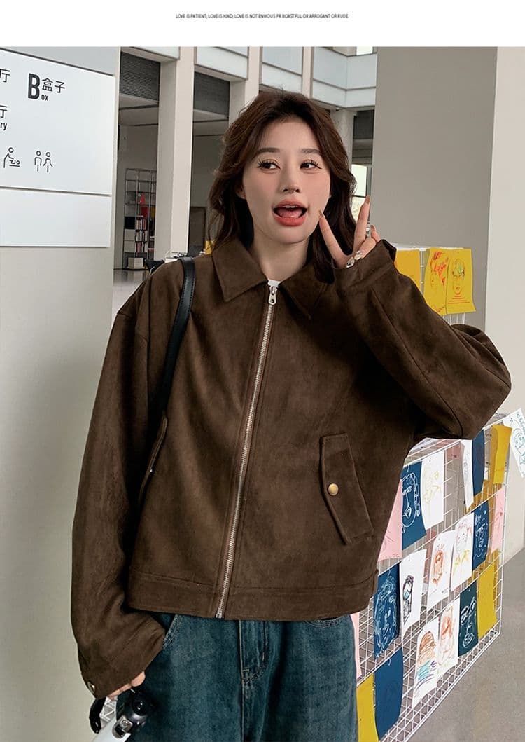 아름다움 라드. 쇼트 스타일 스웨이드 원단 여성 코트 봄과 가을 옷 아메리칸 레트로 느긋한 chic 다시 차가운 다시 바람의 소리 가죽 재킷 재킷 상세 이미지 23
